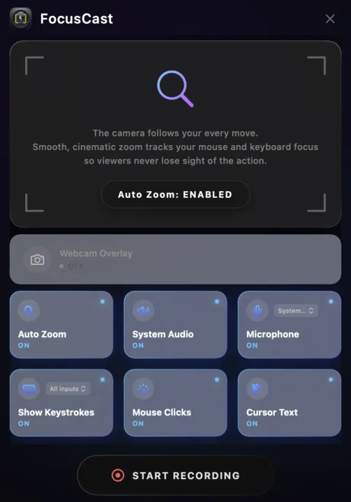 FocusCast Settings Dashboard